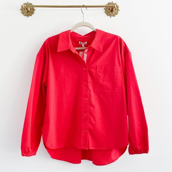 Sundry for Evereve Red Saturday Poplin Cotton Oversized Shirt - Picture 4 of 9